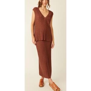 Free People Veda Sweater Set NWT / sleeveless / maxi skirt / brown / rust / M